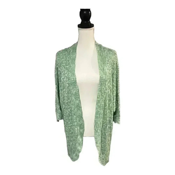 Canyon River Blues size L open cardigan in beautiful green and white knit GUC - Picture 1 of 10